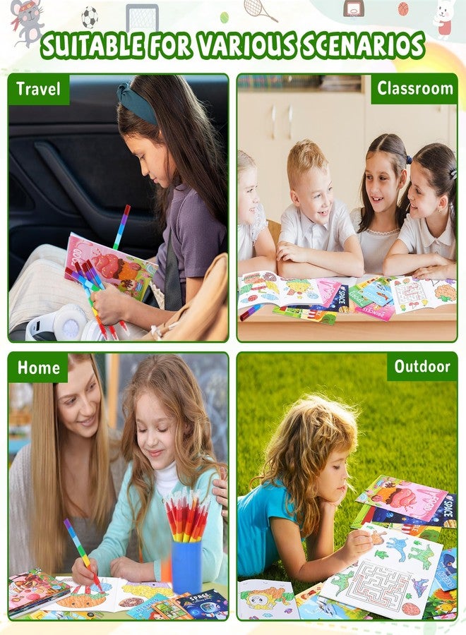 BenLouis Coloring Books for Kids With Stacking Crayons Set Mini Coloring Books Bulk for Ages 4-8-12 Small Activity Books for Birthday Party Gifts Goodie Bags Stuffers Travel（24+24Pcs Assorted） - Image 4